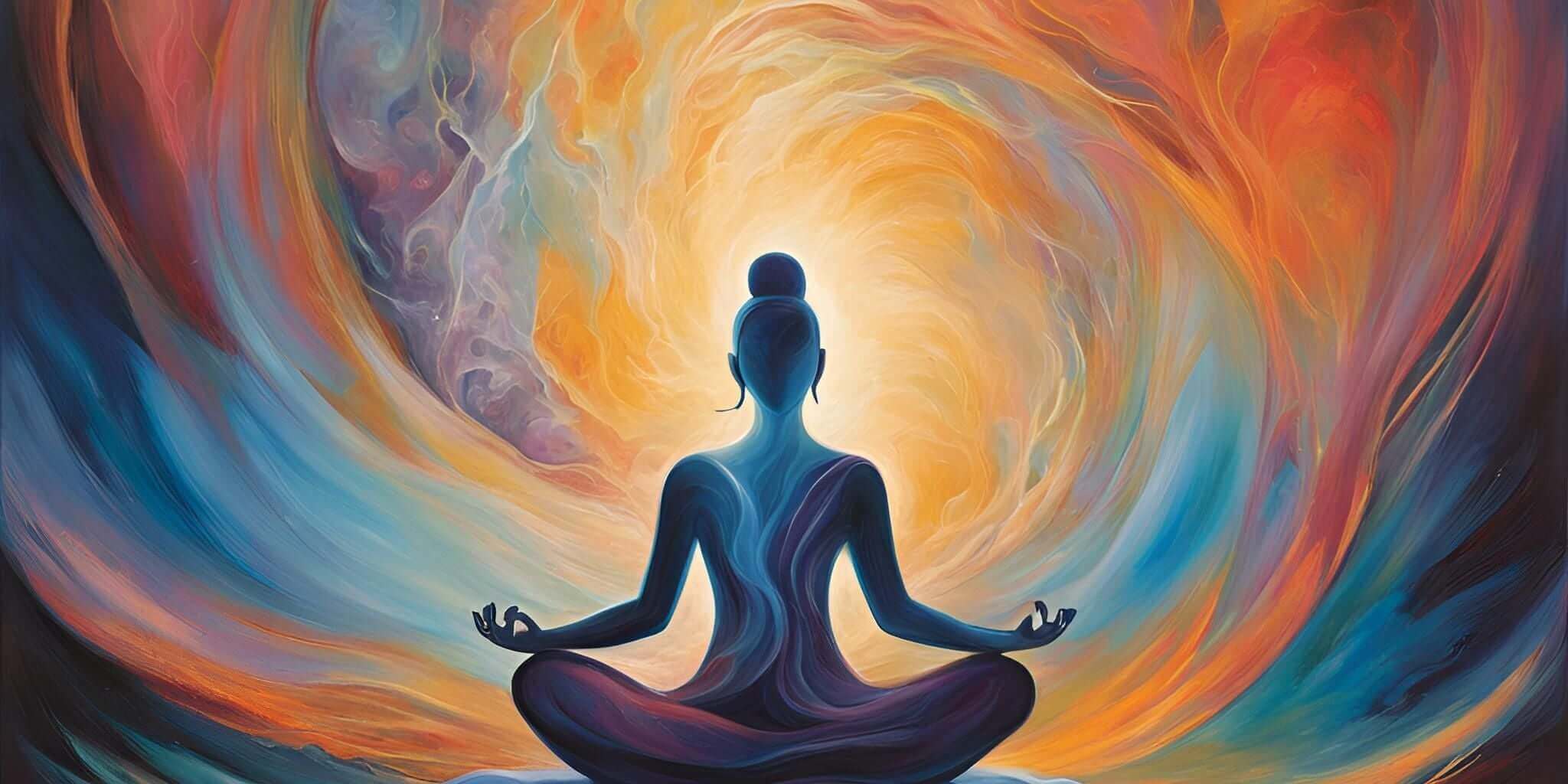 Colorful abstract depiction of a person meditating, symbolizing holistic detoxification, mental clarity, and inner vitality through meditation and natural remedies.