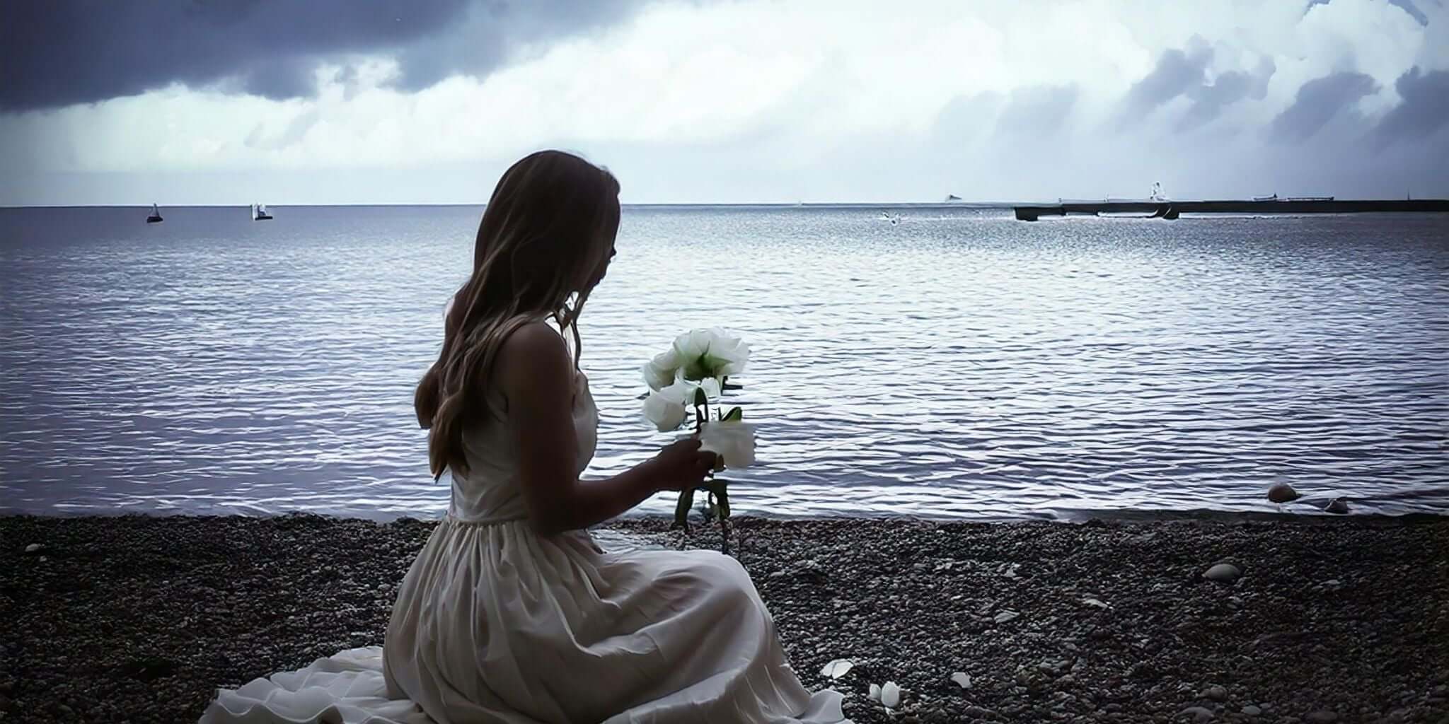 This serene image captures a reflective and somber mood, ideal for representing themes of grief, healing, and emotional well-being.