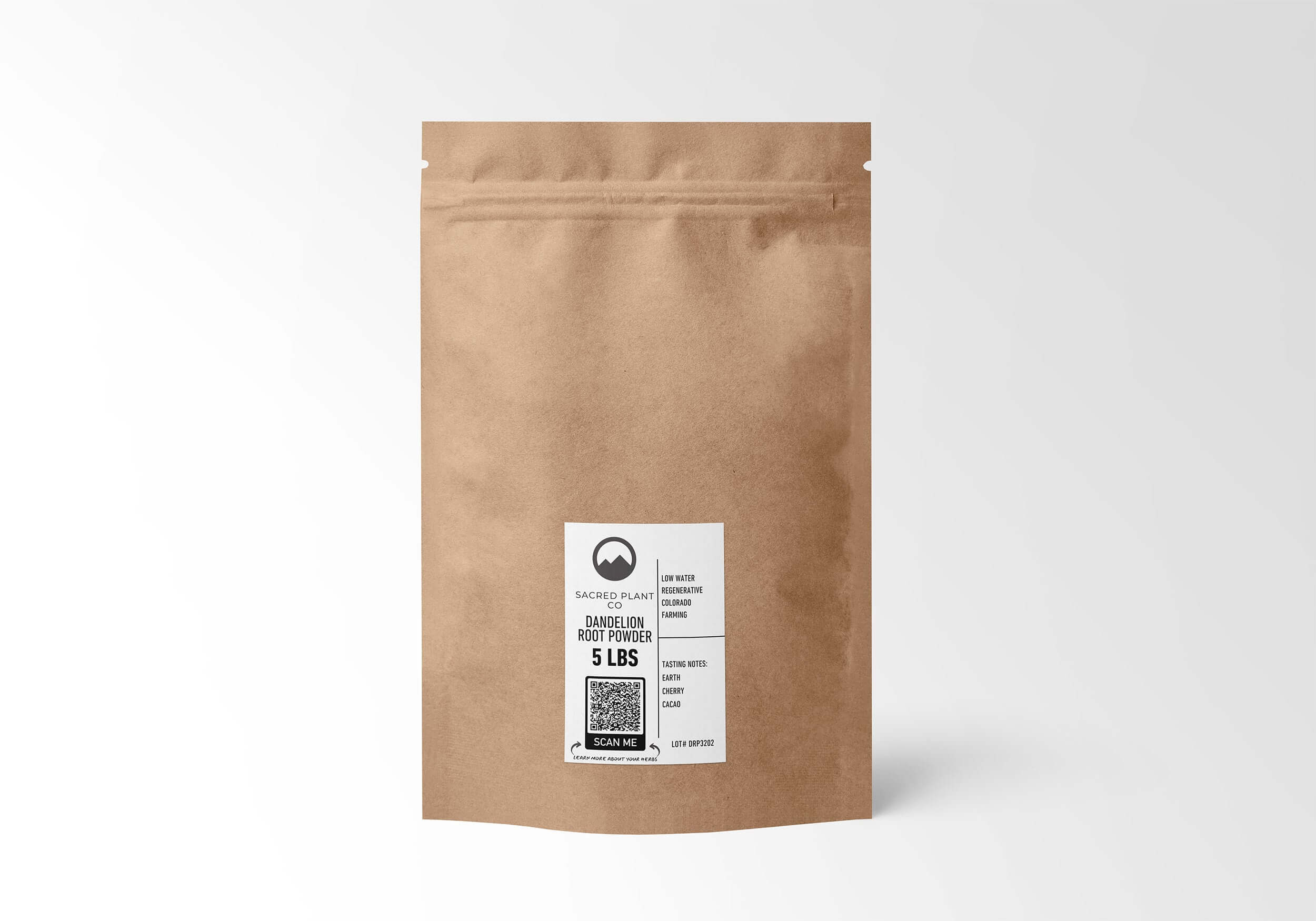 Eco-friendly 5 LBS Dandelion Root Powder bag from Sacred Plant Co. Sustainably farmed for natural detox and liver support.