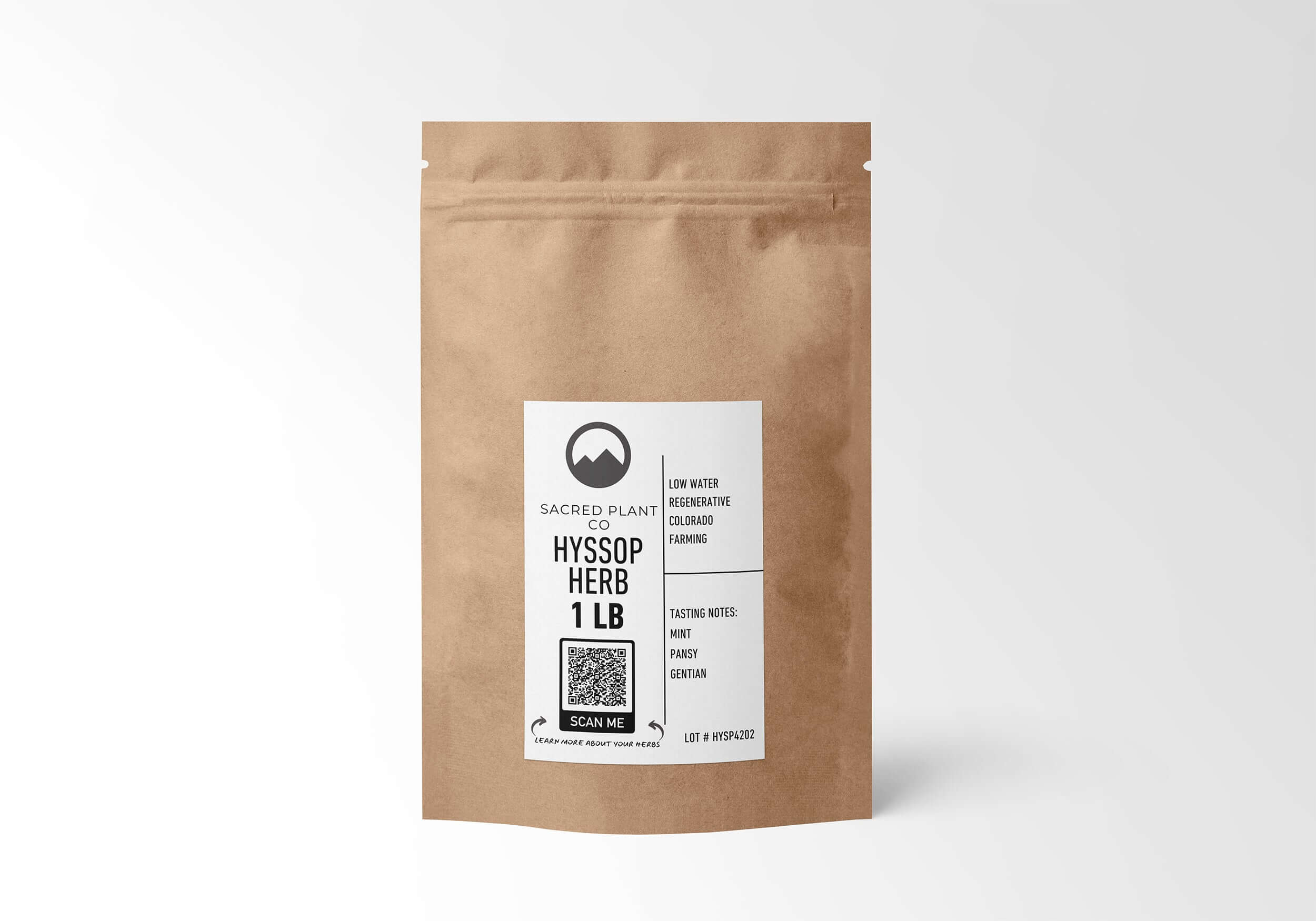 Sacred Plant Co Hyssop Herb 1 LB eco-friendly packaging, sustainable and low-water farming. Promotes immune support and digestive health.