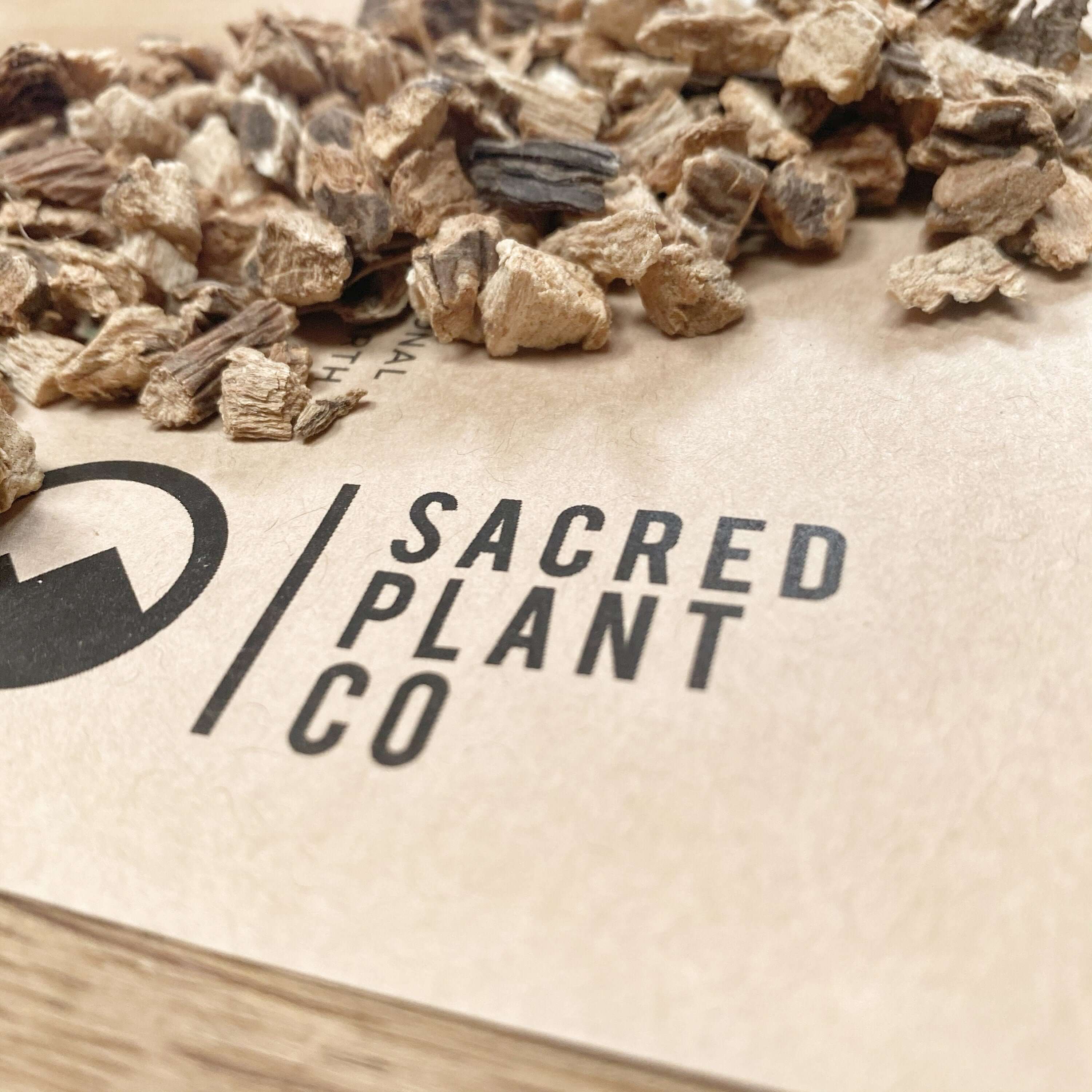Premium side angle of Gentian Root from Sacred Plant Co, angled shot highlighting texture and quality with a detailed close-up.