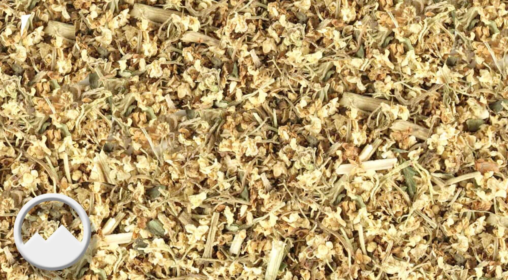 Sacred Plant Co’s dried Elderflower, beige-colored and finely textured, showcasing premium quality with a natural appearance.