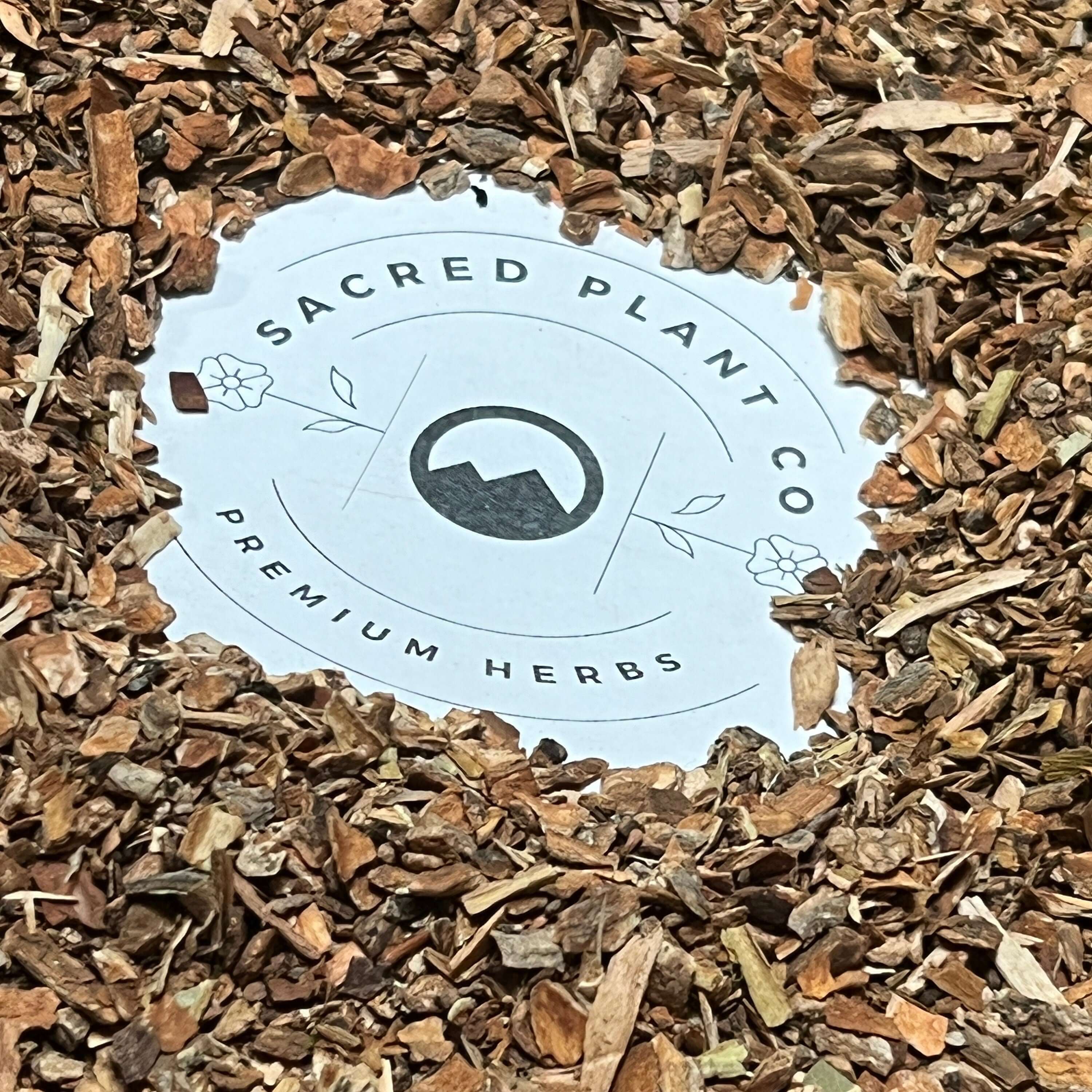 Cramp Bark with natural brown hues, highlighting texture and quality around Sacred Plant Co’s signature premium herb label.
