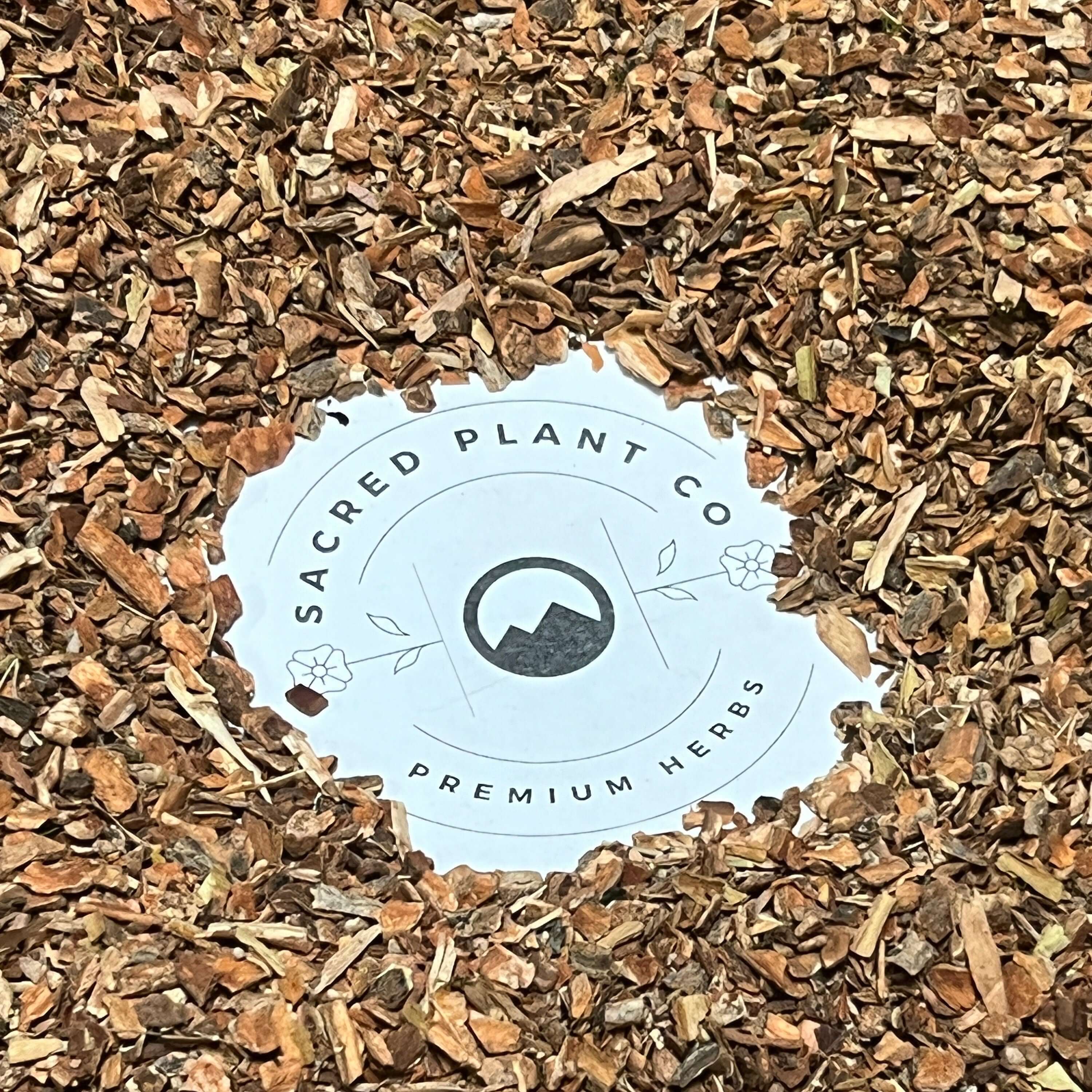 Earthy-toned Cramp Bark, showcasing Sacred Plant Co’s premium herbal selection, finely chopped and organically sourced.