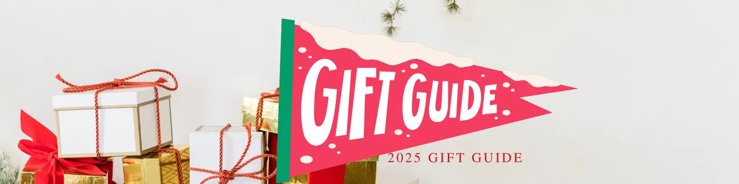 2025 Holiday Gift Guide banner with a red ‘Gift Guide’ pennant and neatly wrapped present | Sacred Plant Co.