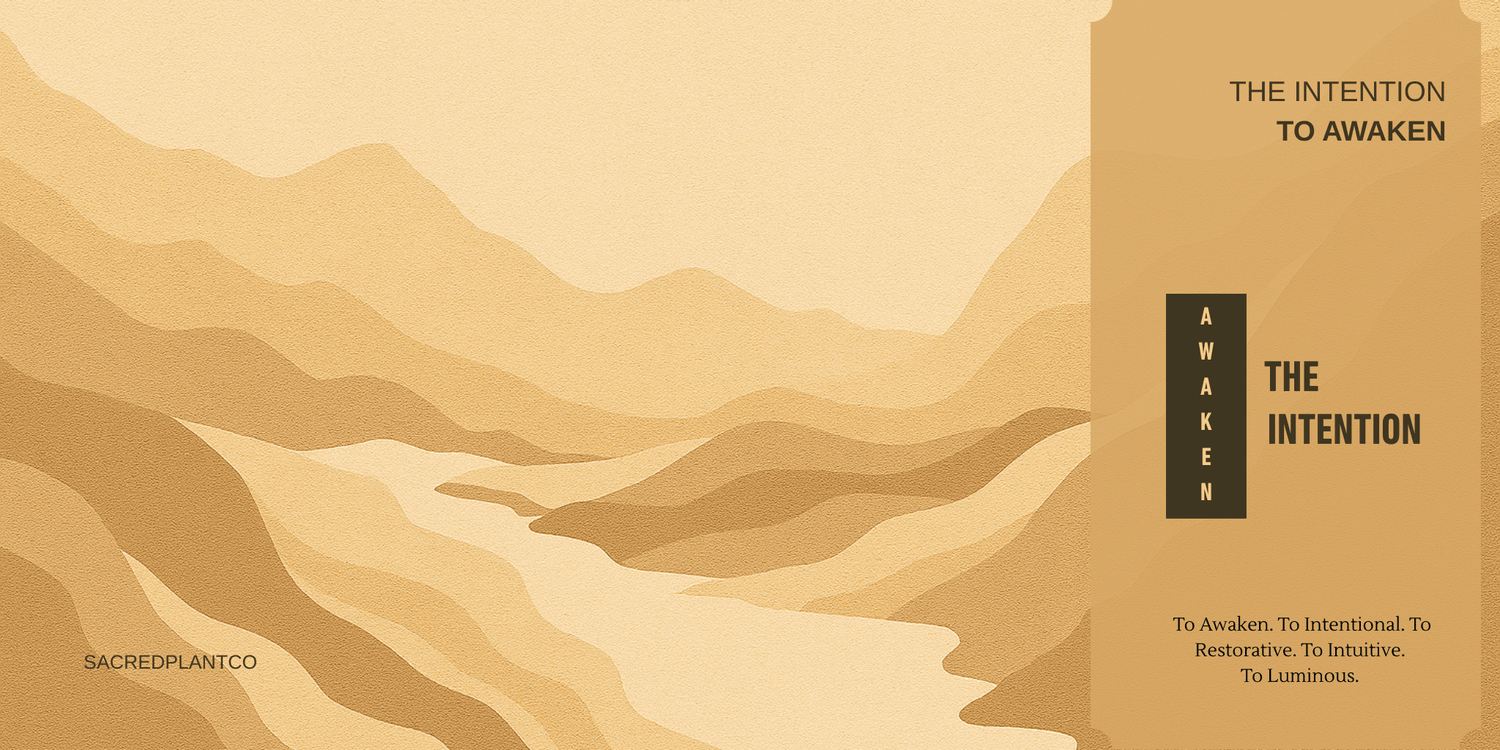 Golden abstract mountain landscape with layered hills and a soft winding path, designed in warm earth tones.