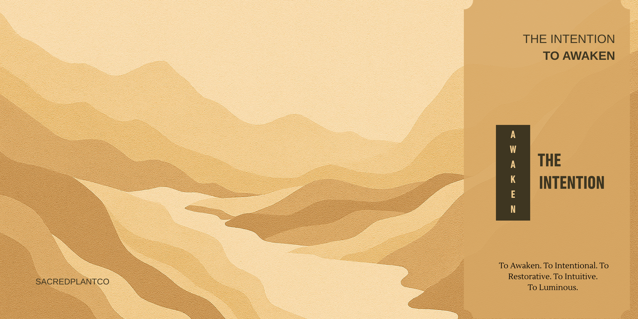 Golden abstract mountain landscape with layered hills and a soft winding path, designed in warm earth tones.