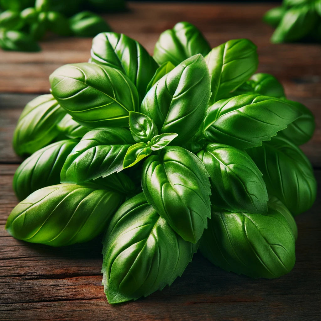 An image of a fresh bunch of basil leaves.