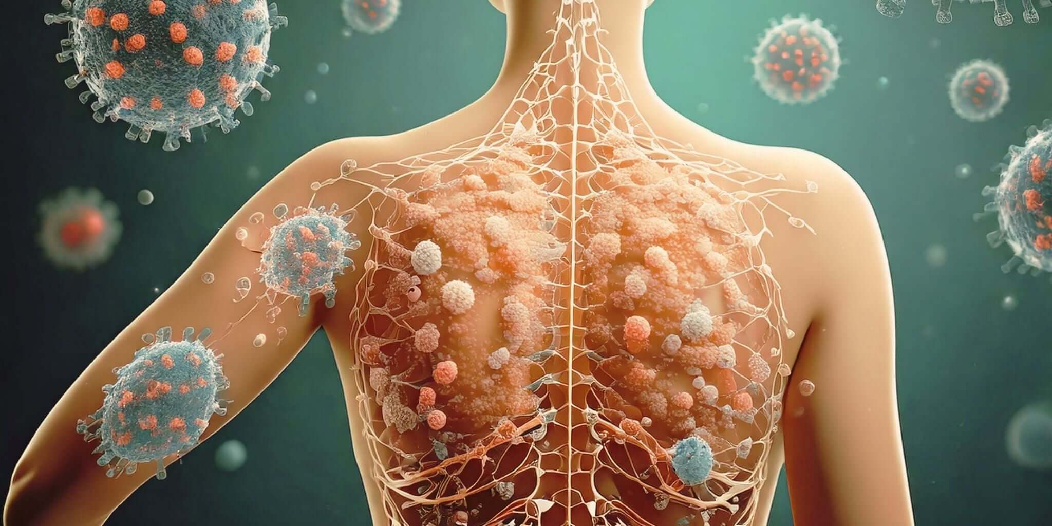 A conceptual representation of the human immune system highlighting the lymphatic network and immune responses, with a focus on autoimmune conditions.