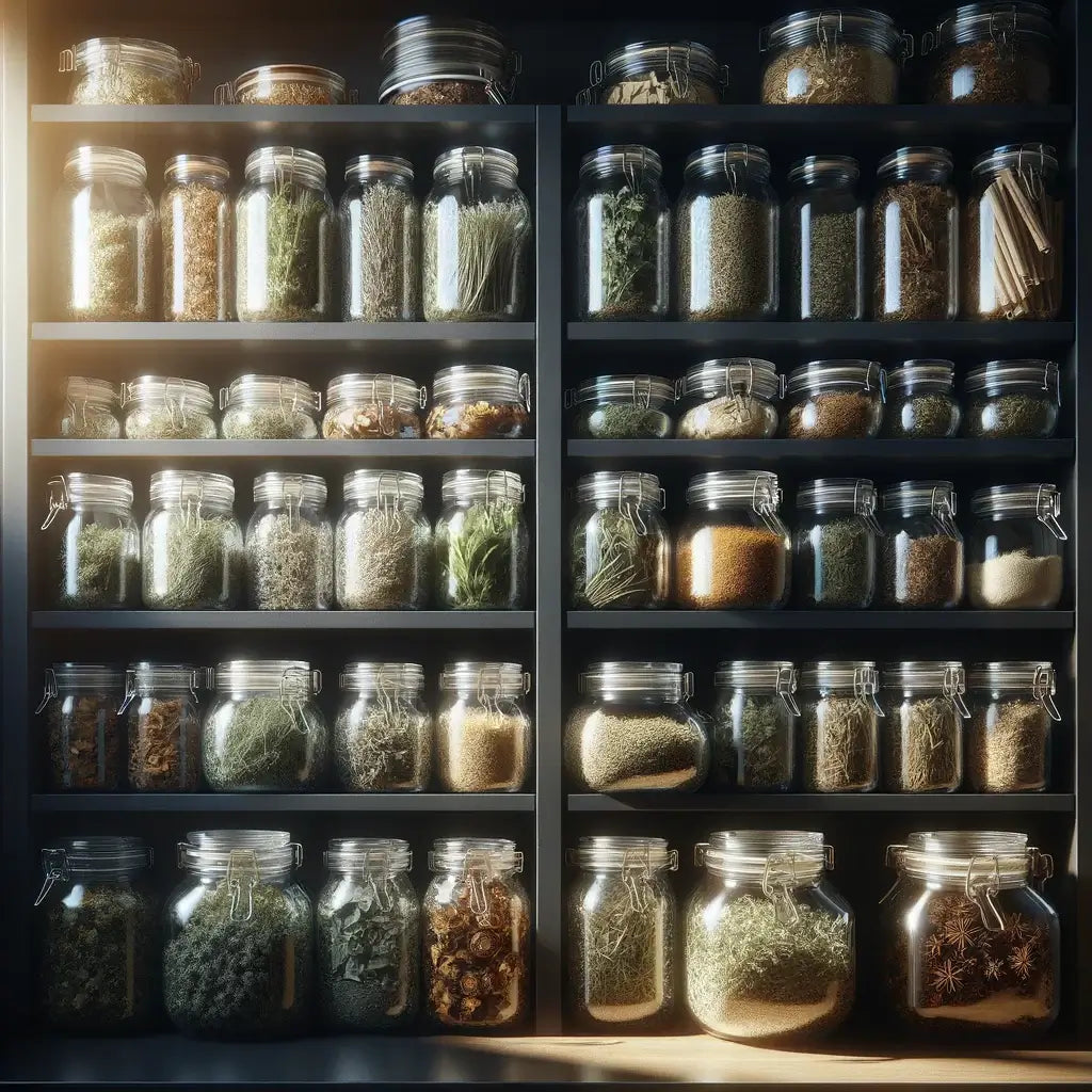 Sacred Plant Co Bulk Herbs Stored In Pantry