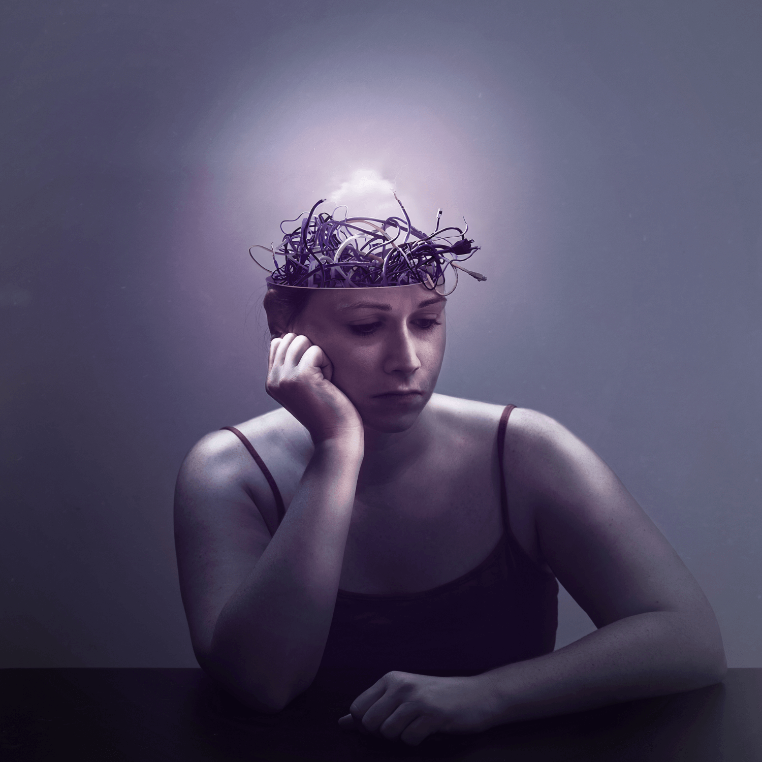 Artistic representation of woman suffering from brain fog. 