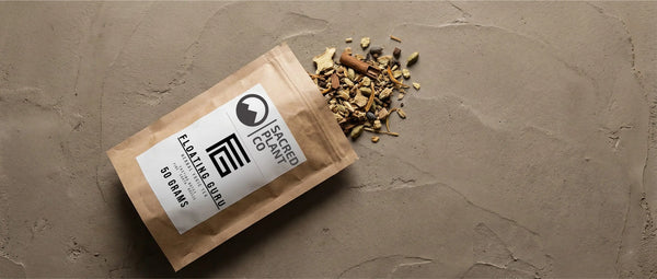 Premium Lay-flat of a herbal yogi tea bag spilling out and show tea texture. 