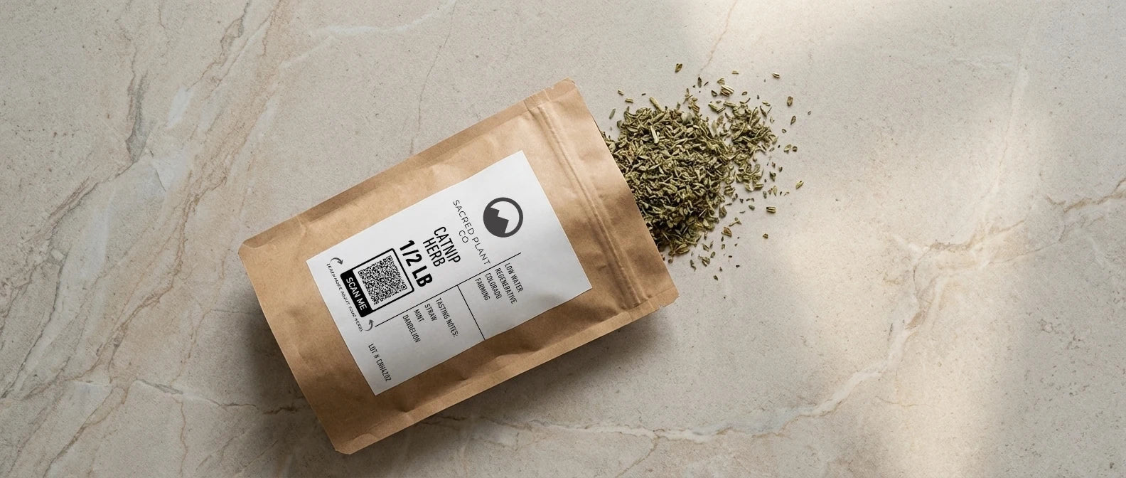 Premium bulk Nepeta cataria packaging showing the cut and sifted texture of the dried herb, suitable for tea or feline use.