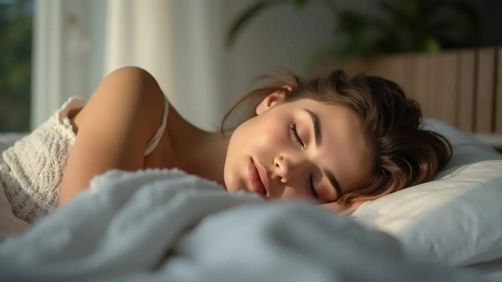 Woman sleeping peacefully in soft morning light—hero image for Sacred Plant Co’s guide to natural, herb-based sleep support.