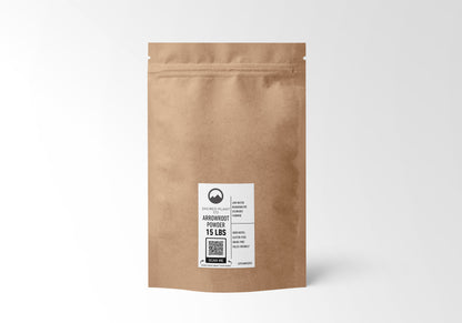 &quot;Eco-friendly kraft paper bag of 15 LBS Arrowroot Powder by Sacred Plant Co, grain-free and gluten-free, ideal for paleo diets.&quot;