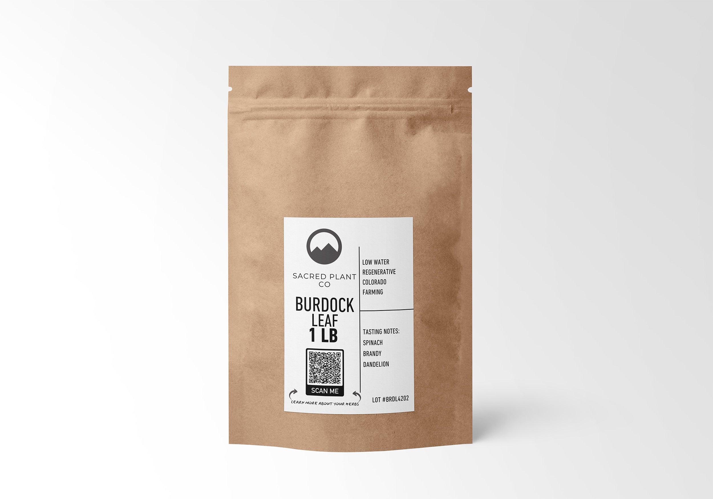 &quot;Sacred Plant Co’s Burdock Root 1 LB in biodegradable kraft bag, offering premium quality for holistic health solutions.&quot;