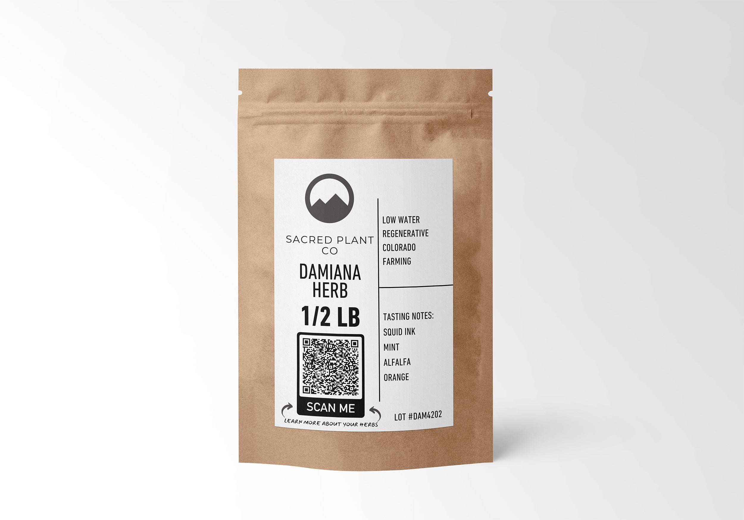 1/2 LB Damiana Herb in eco-conscious kraft packaging, ideal for natural remedies from sustainably farmed herbs.