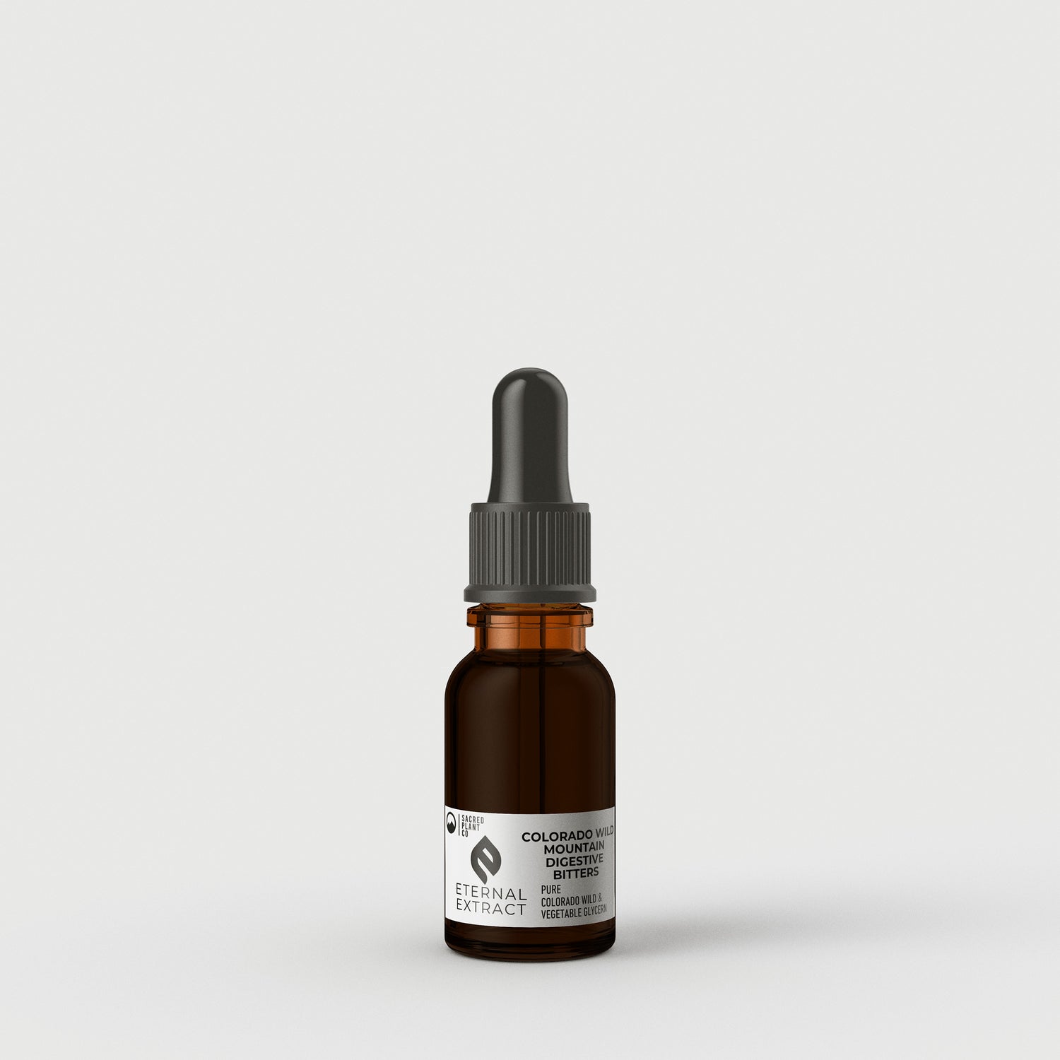 Sacred Plant Co Eternal Extract Colorado Wild Mountain Digestive Bitters Half OZ glass bottle, premium herbal support for digestion.