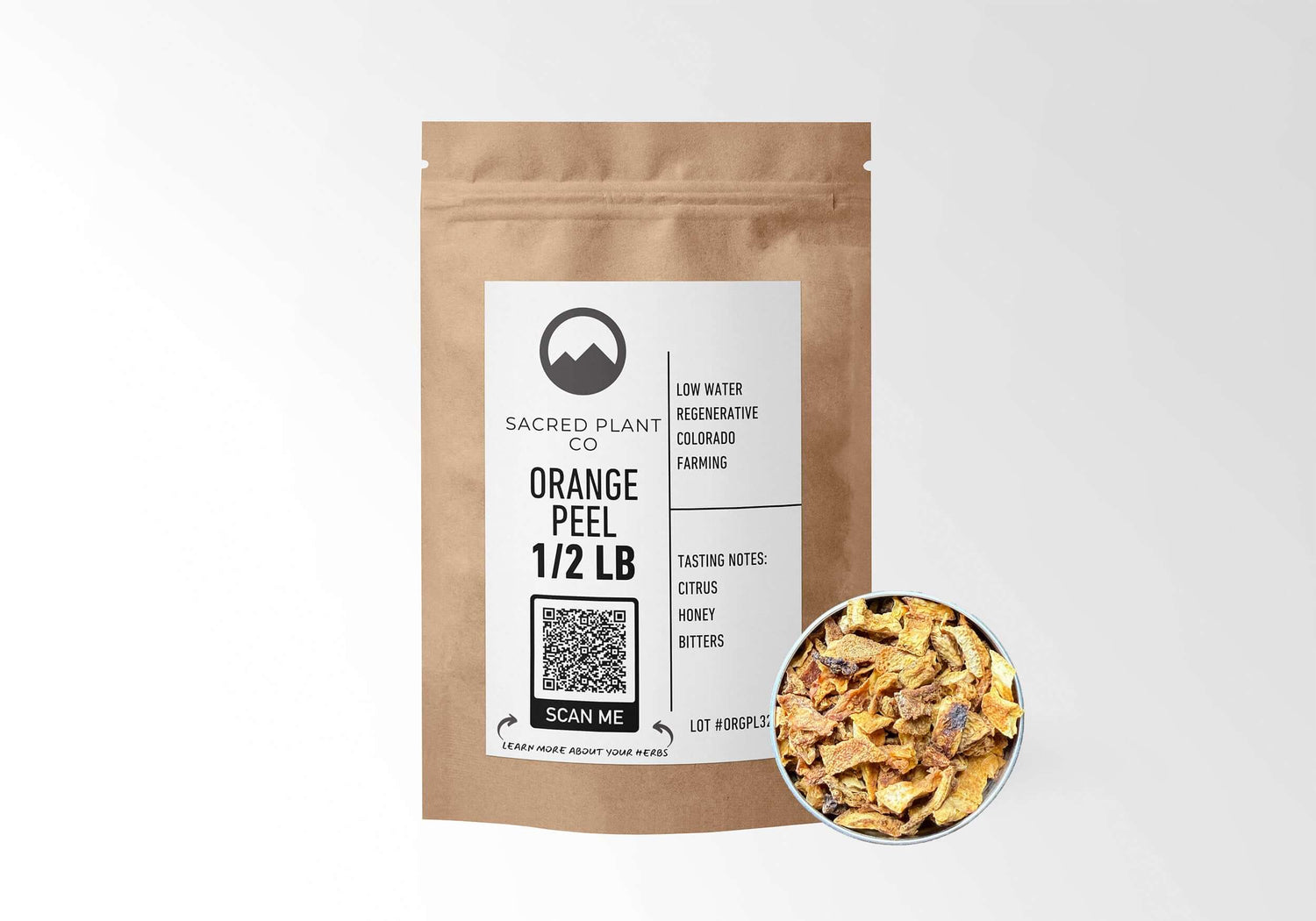 Dried Orange Peel Cut and Sifted in glass jar
