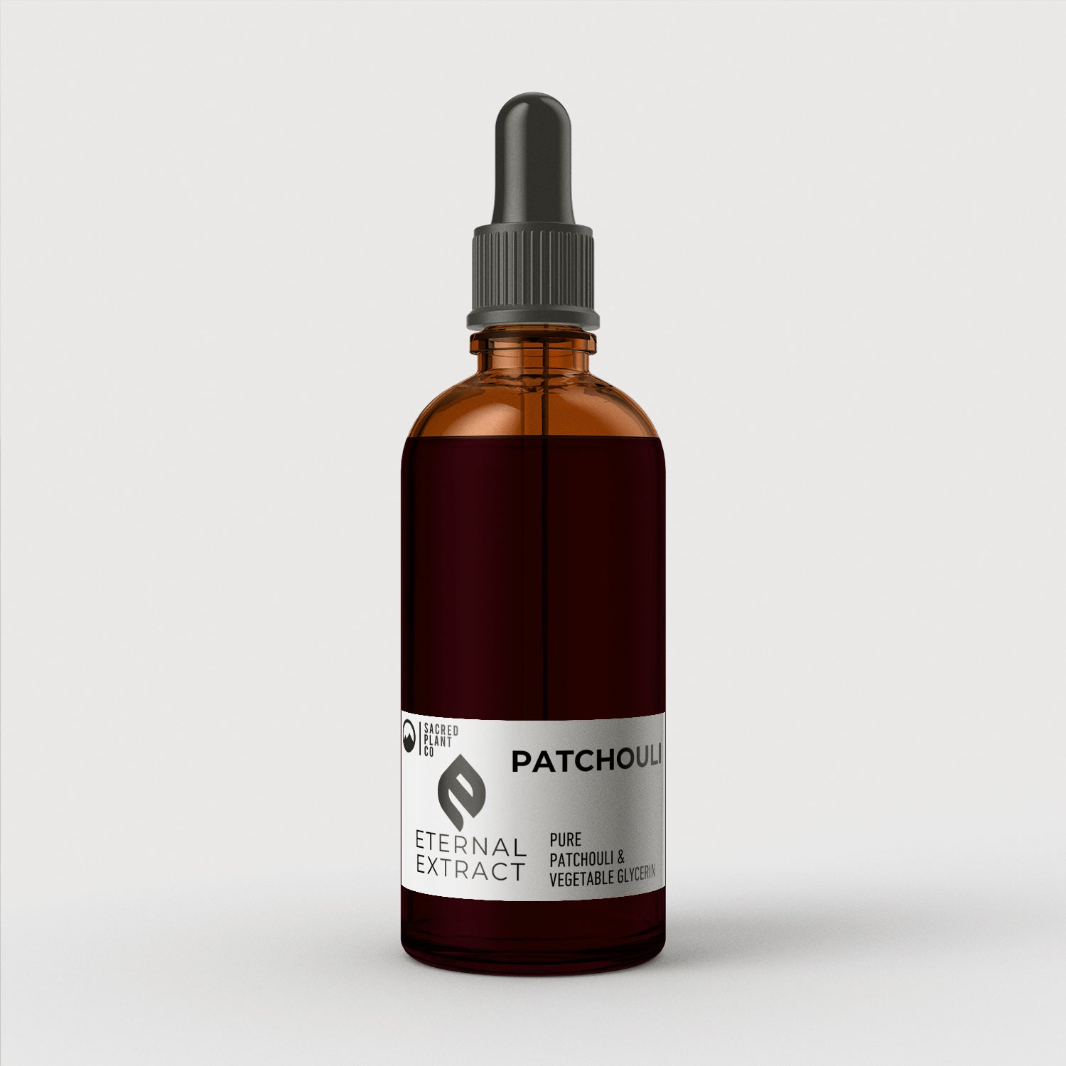Premium Sacred Plant Co Patchouli Eternal Extract, crafted for holistic wellness and natural skincare, presented in a classic dropper bottle.