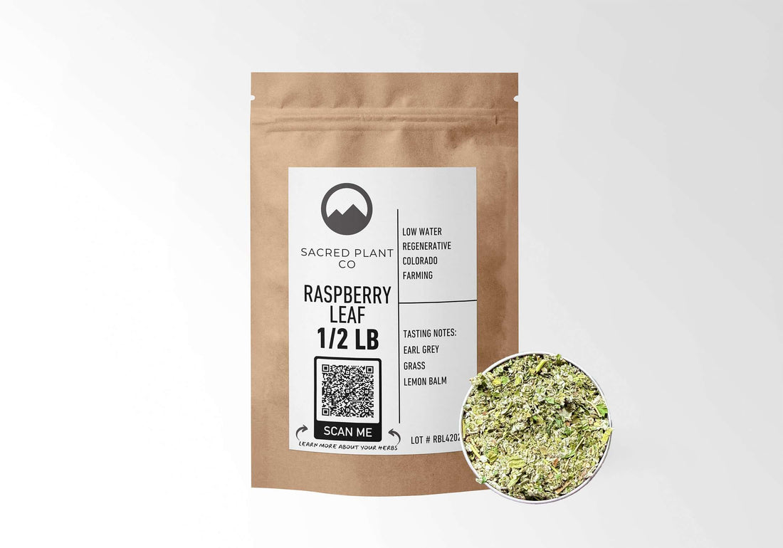 Sacred Plant Co. regeneratively grown raspberry leaf package