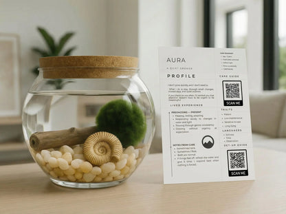 Marimo Moss Ball Aquarium Kit with Ancient Paleozoic Fossil and Driftwood - Eco-Friendly Aquatic Terrarium