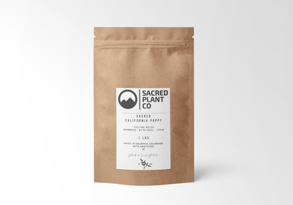 A bag adorned with the Sacred Plant Co logo, brimming with aromatic and carefully harvested herbs, ready to be shared and enjoyed.