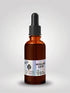 A one-ounce amber glass dropper bottle of Mullein Leaf Tincture by Sacred Plant Co, isolated on a white background. The bottle features a holographic Eternal Extract label detailing it as a pure Mullein Leaf and vegetable glycerin blend, formulated for natural respiratory support and soothing lung relief.