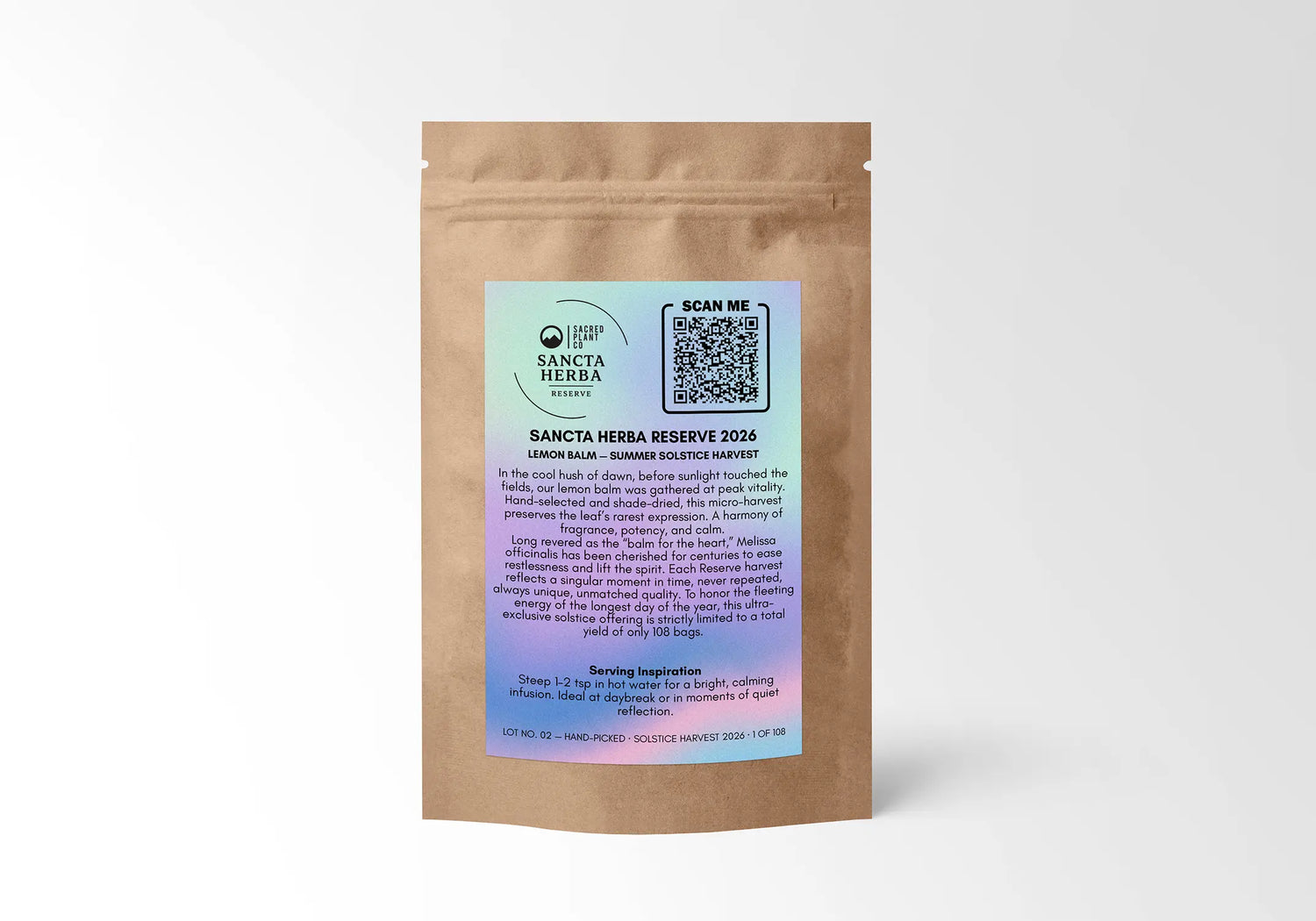 Lemon Balm, Sancta Herba Reserve Dawn Harvest, Cut &amp; Sifted Melissa officinalis Loose Leaf Tea, 1 oz (Lot 02, Limited to 108 Bags)