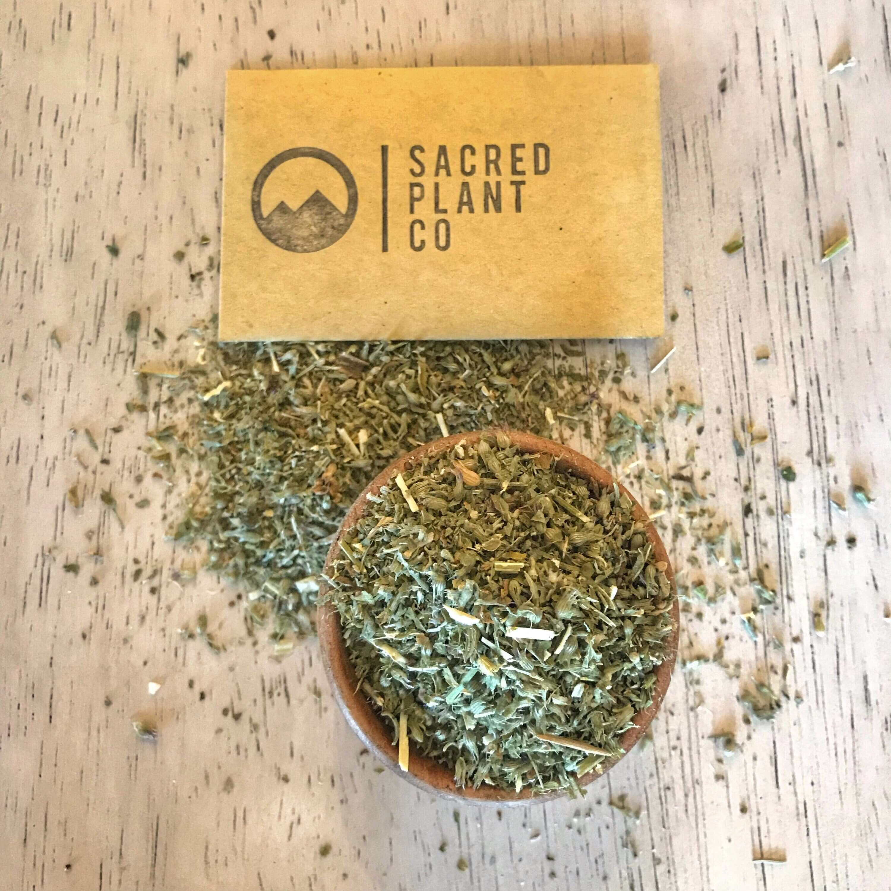 Organic dried Catnip Herb in a small bowl with Sacred Plant Co card, showcasing premium quality and eco-conscious presentation.