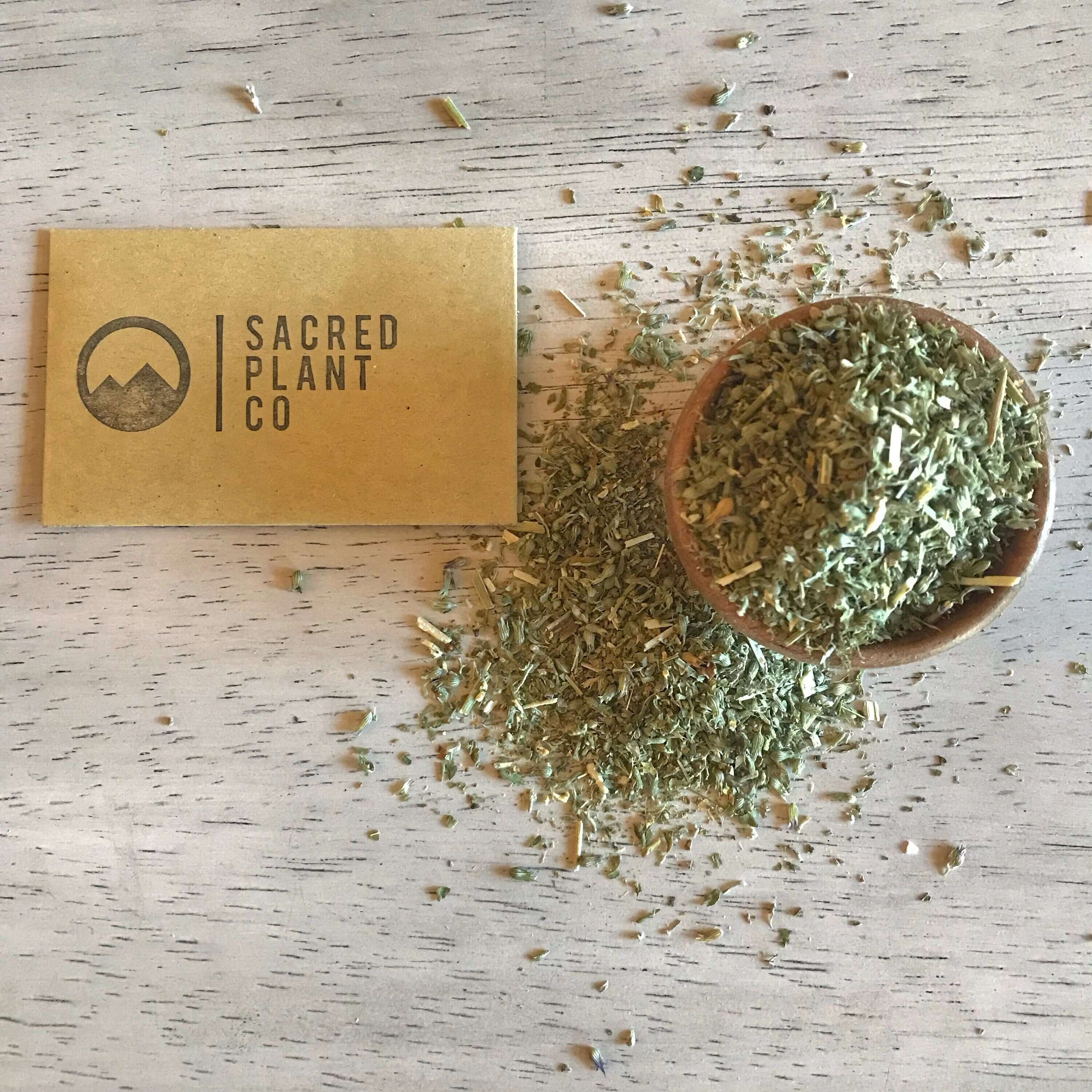 Close-up of dried Catnip Leaves on a decorative plate, showcasing quality texture and eco-friendly herb presentation from Sacred Plant Co.