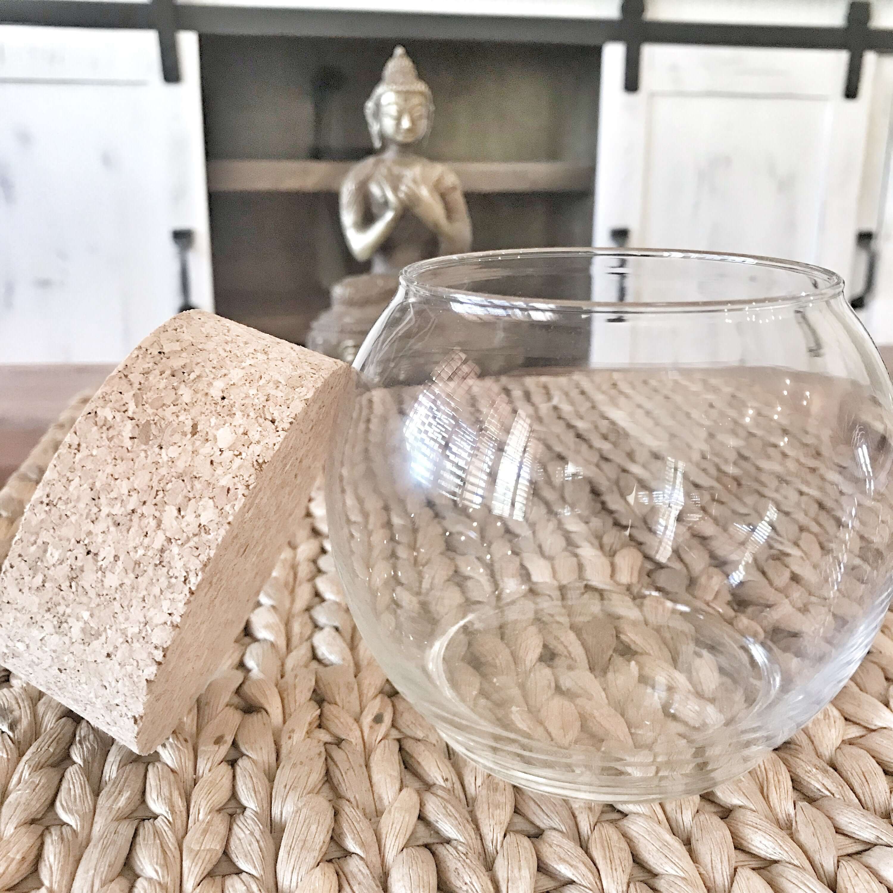 空的 Marimo 水族館 |空桌子水族館|帶有天然軟木蓋的小型球形水族箱 |辦公桌玻璃容器