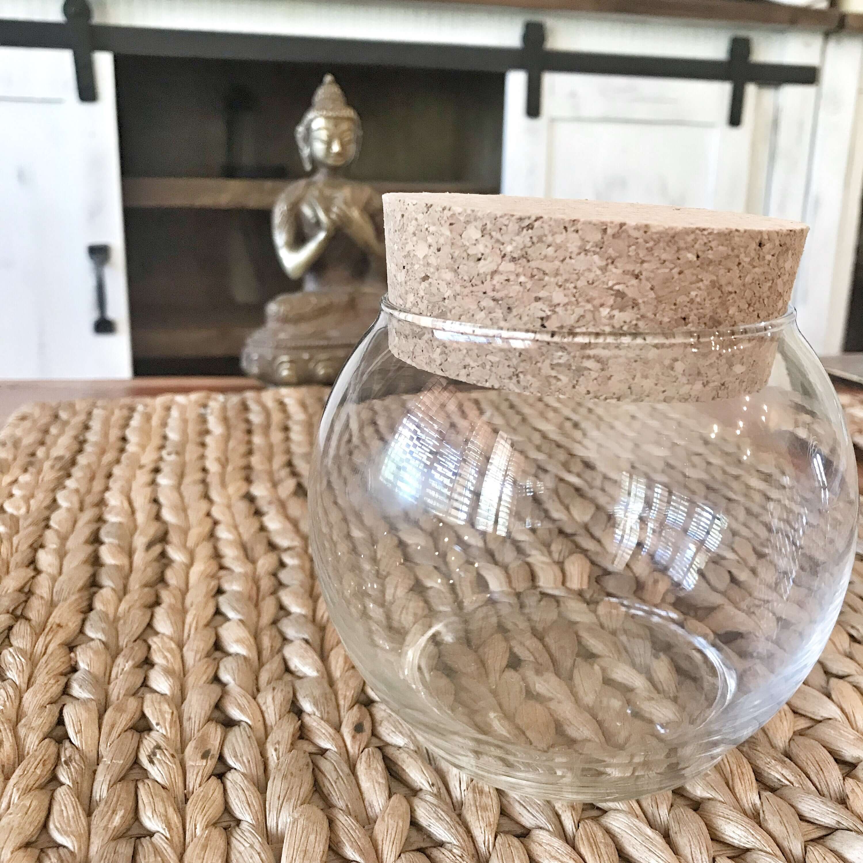 空的 Marimo 水族館 |空桌子水族館|帶有天然軟木蓋的小型球形水族箱 |辦公桌玻璃容器