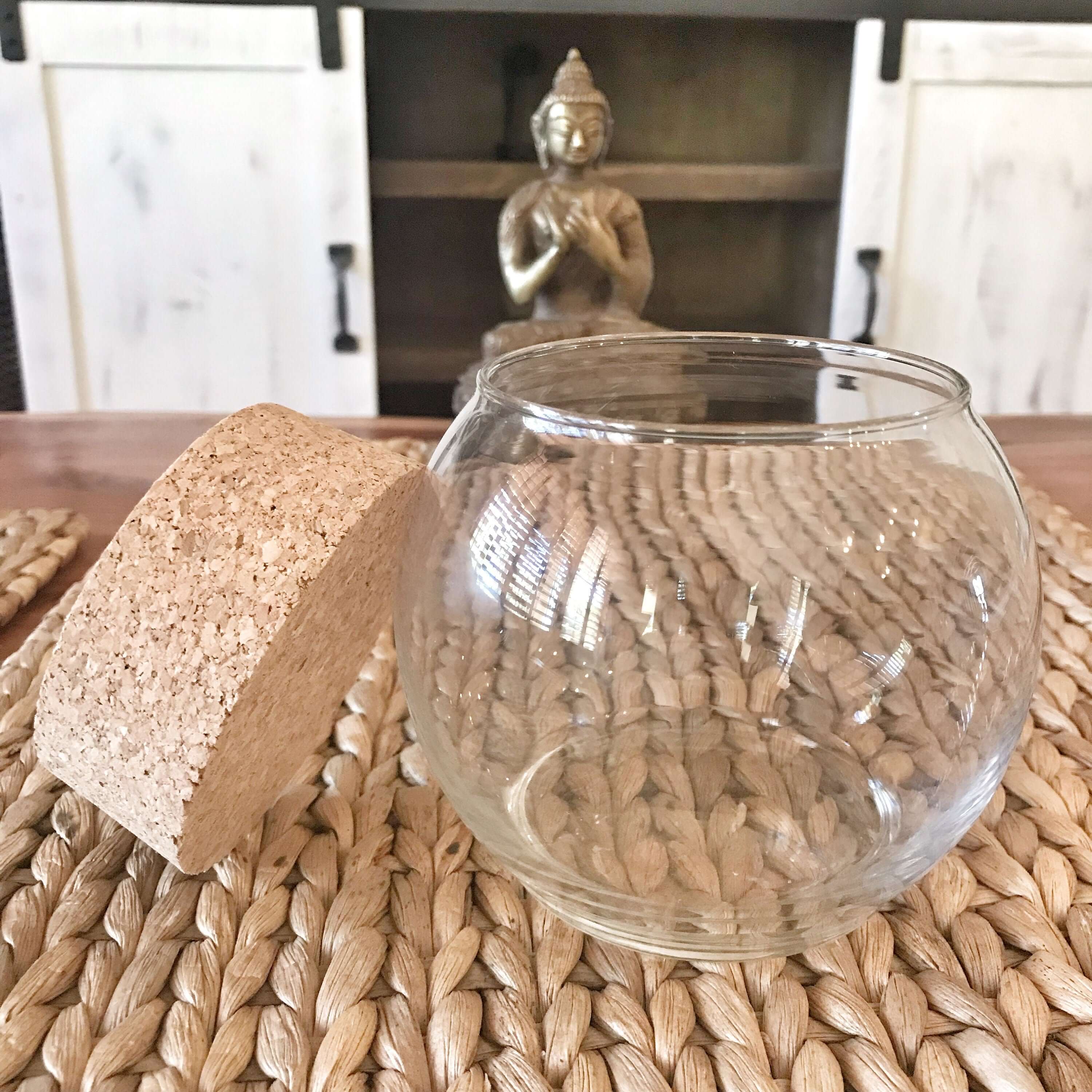 空的 Marimo 水族館 |空桌子水族館|帶有天然軟木蓋的小型球形水族箱 |辦公桌玻璃容器