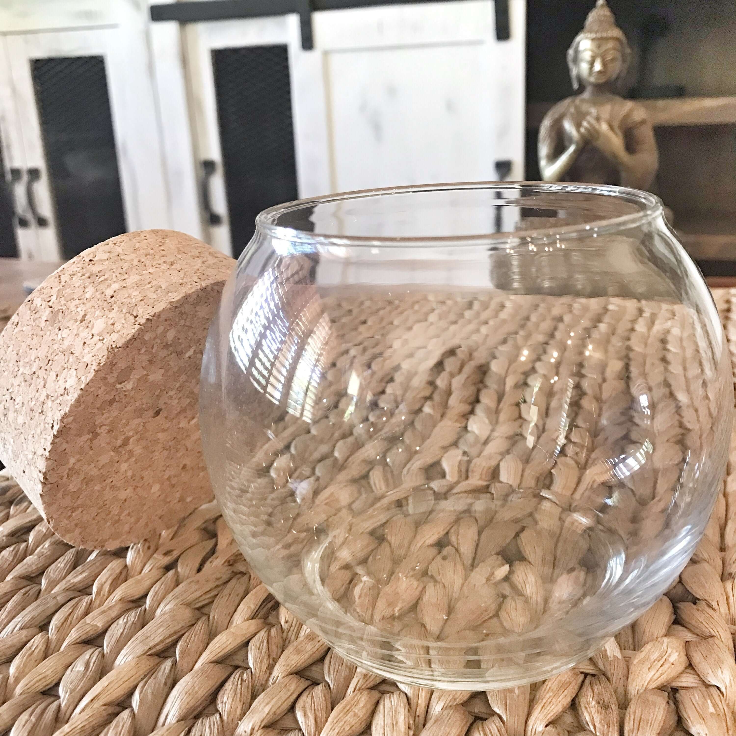 空的 Marimo 水族館 |空桌子水族館|帶有天然軟木蓋的小型球形水族箱 |辦公桌玻璃容器