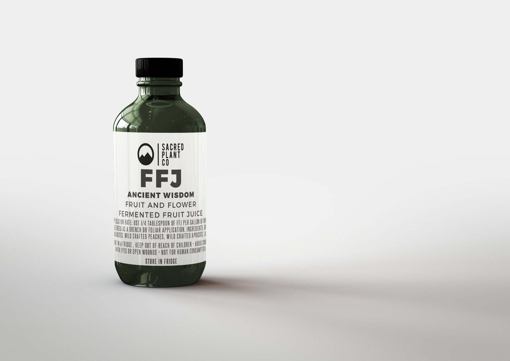 Overhead view of our FRUIT &amp; FLOWER - FFJ bottle, a symbol of the diverse product range from Low Water Colorado Mountain Herb Farm